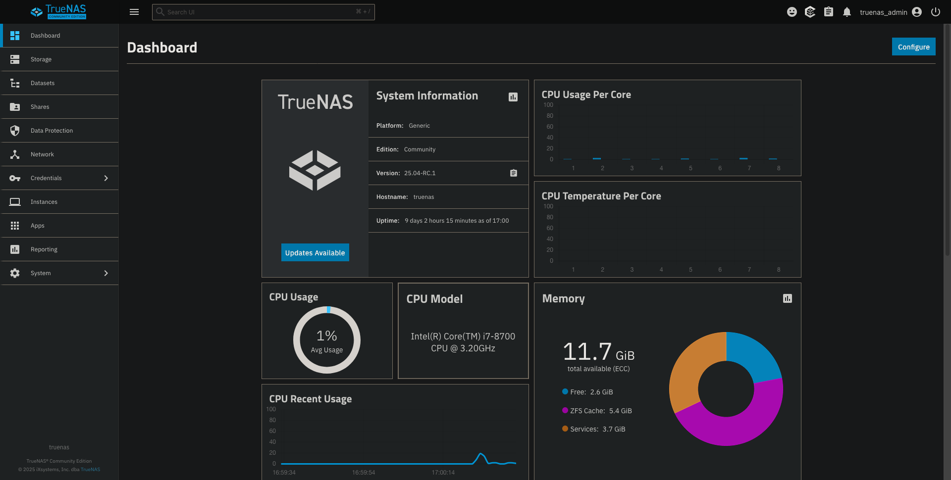 TrueNAS Dashboard