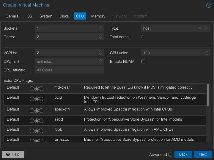Create VM CPU
